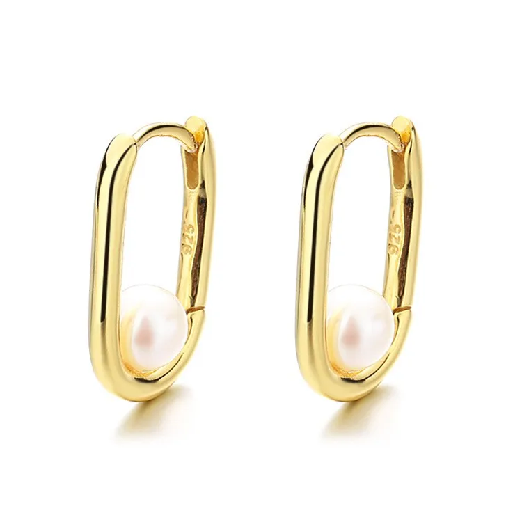 

EZ-5 ZFSILVER S925 Silver Korean Fashion Luxury Trend Gold Simple Geometry Freshwater Pearl Earring Jewelry Women Match-all Gift