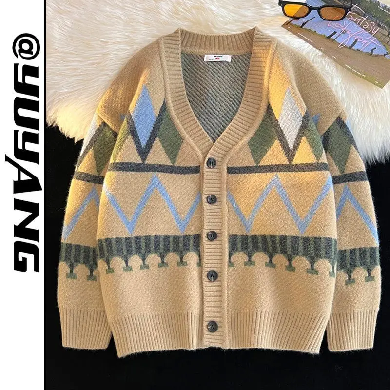 

Men Spring Autumn Korean Style Long Sleeve Casual Sweater Outerwear Male Fashion V-neck Patchwork Tops Knitted Cardigans B11