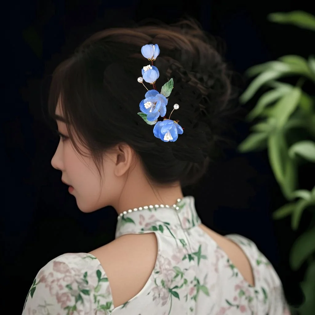 블루 중국 스타일 헤어 빗 여성용 전통 머리핀 헤어 액세서리 Qipao Hanfu Updo 헤어 액세서리