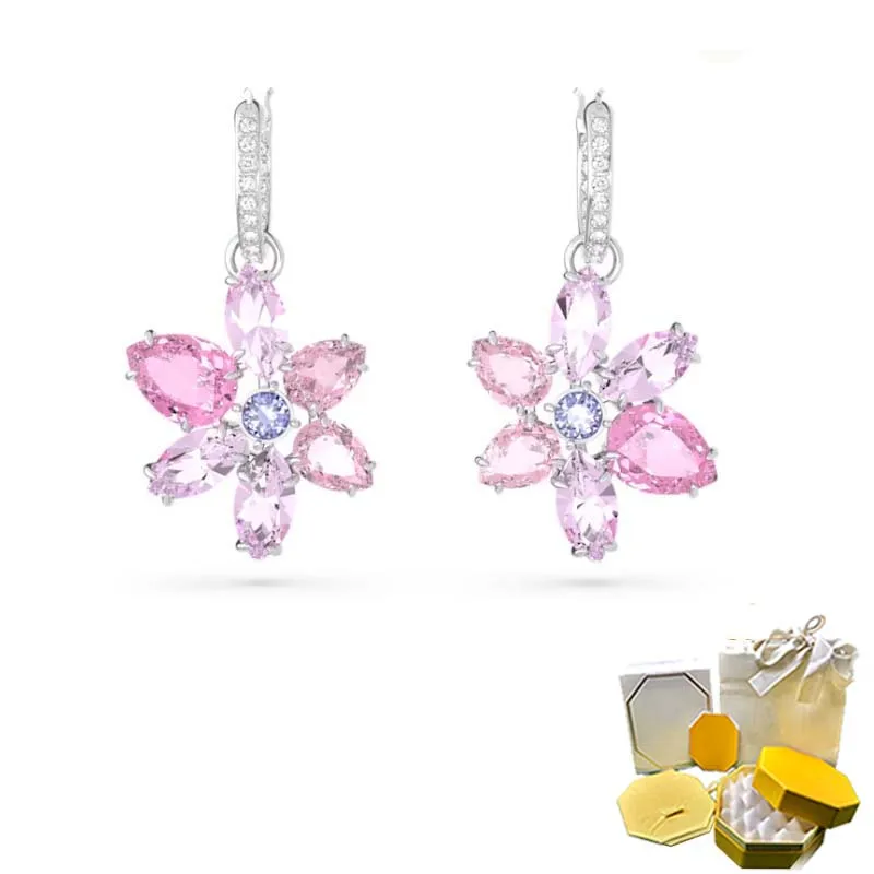 Nuovi Popolari Orecchini A Forma Di Goccia Gema Mix Cut Flower Pink Regalo Di Gioielli Romantici Da Donna