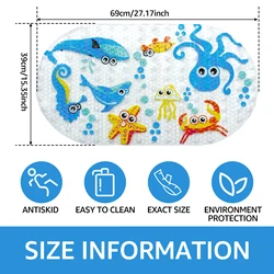 Children's Cartoon Non - Slip Bathroom Mat with Suction Cups - Oval Baby Shower Mat - 69x39cm (Octopus)