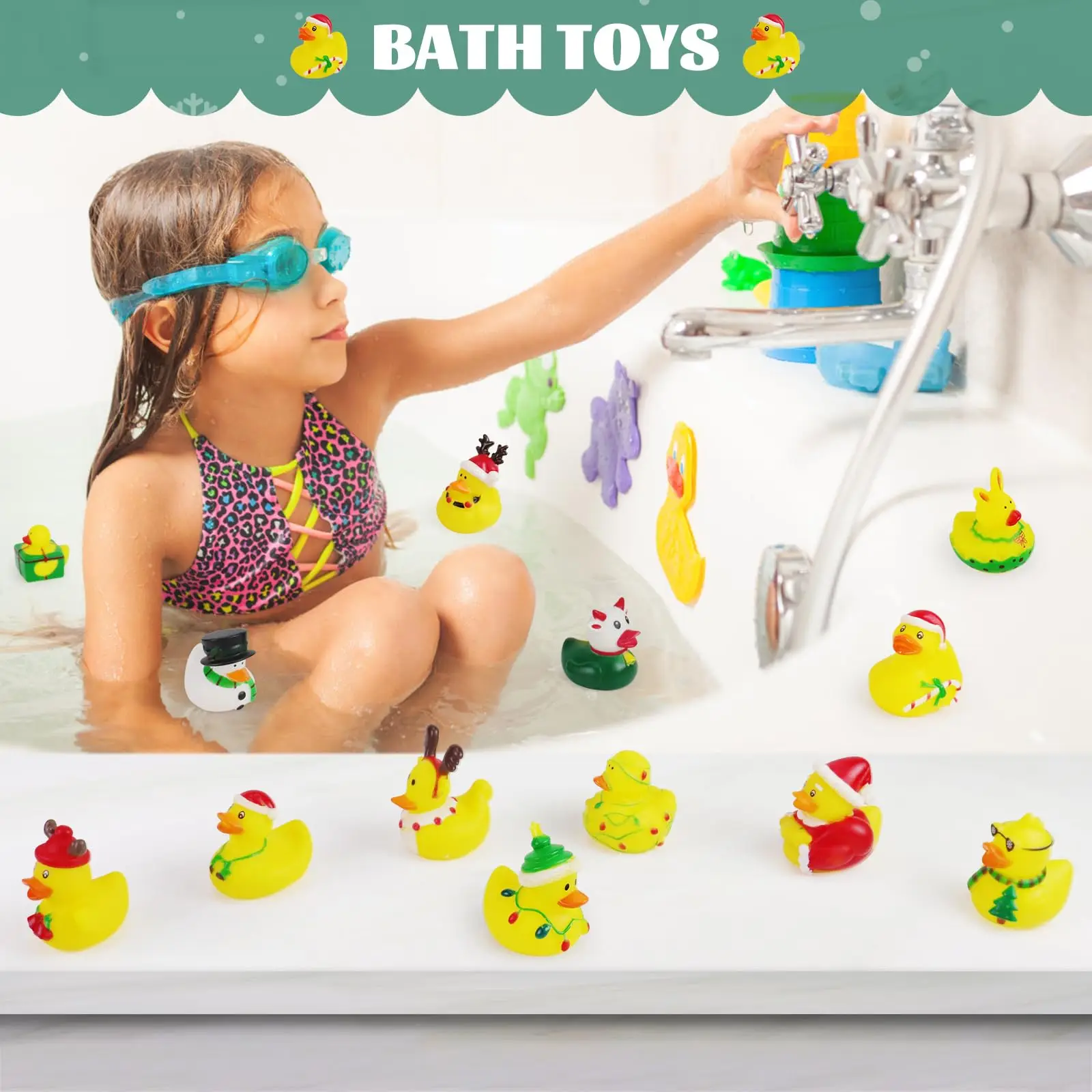 24/48 Pcs Christmas Rubber Ducks in Bulk  Toys Holiday Rubber Ducks for Jeep Ducking, Xmas Party Favors Decorations 4