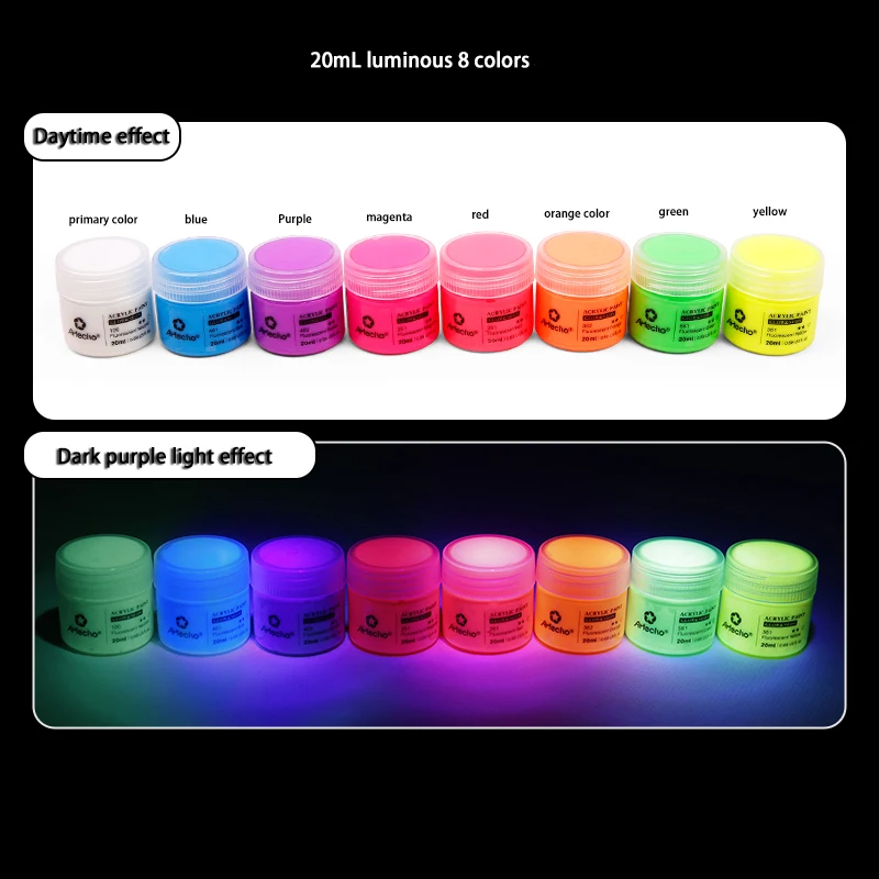 Glow In The Dark Fluorescent Acrylic Paint Set - 10 Vibrant Colors for DIY Art and Hand-Painted Graffiti Projects