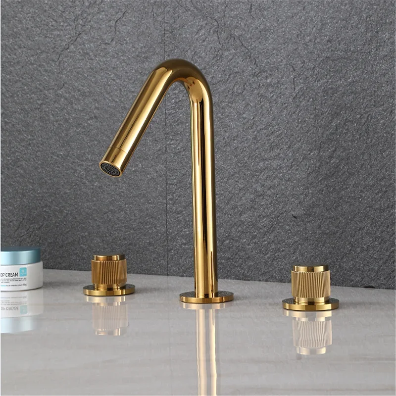 Description Picture 5 of itemGold Basin Faucet Brass Black Widespread Bathroom Chrome Sink 3 Hole Hot & Cold Wash Water Tap
