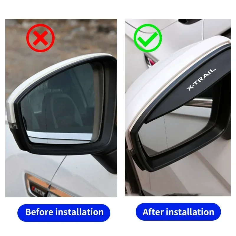 Car Rearview Mirror Rain Eyebrow For X-Trail XTrail T30 T31 T32 PVC Car Rearview Visor Rain Cover Auto External Accessories 2CS