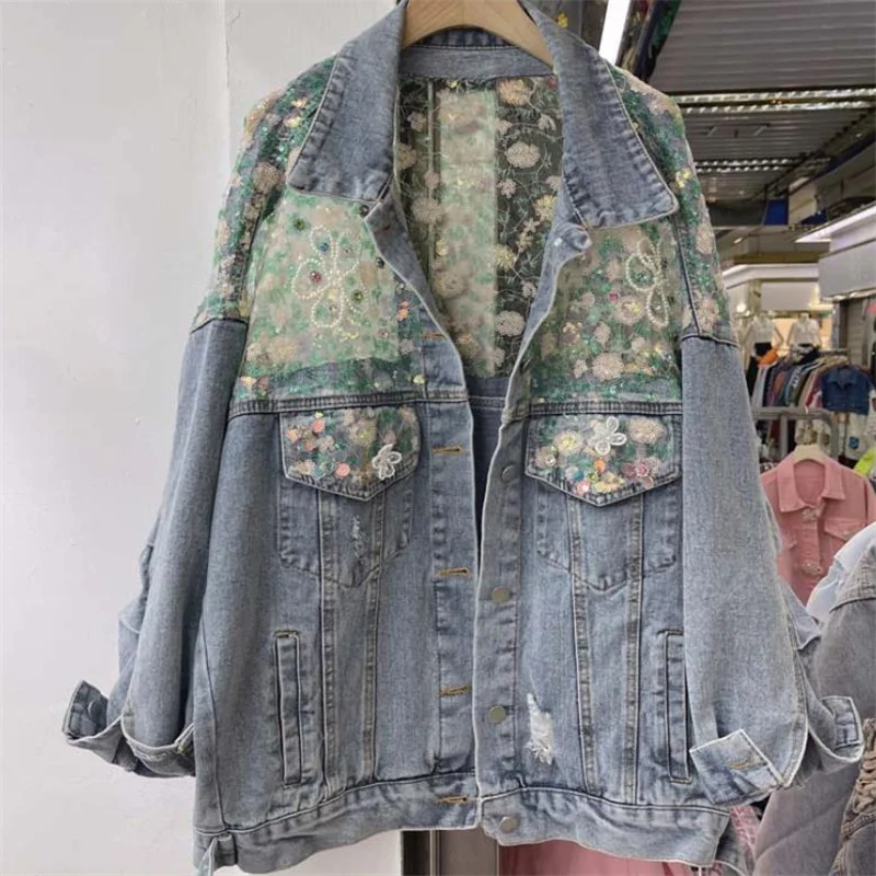 women-coat-new-design-beaded-sequins-beaded-flower-hollow-loose-denim-jacket