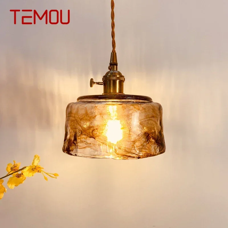 

TEMOU Nordic Brass Pendent lamp Modern Bedroom Bedside lamp Art Glass LED Restaurant Bar Aisle Chandelier