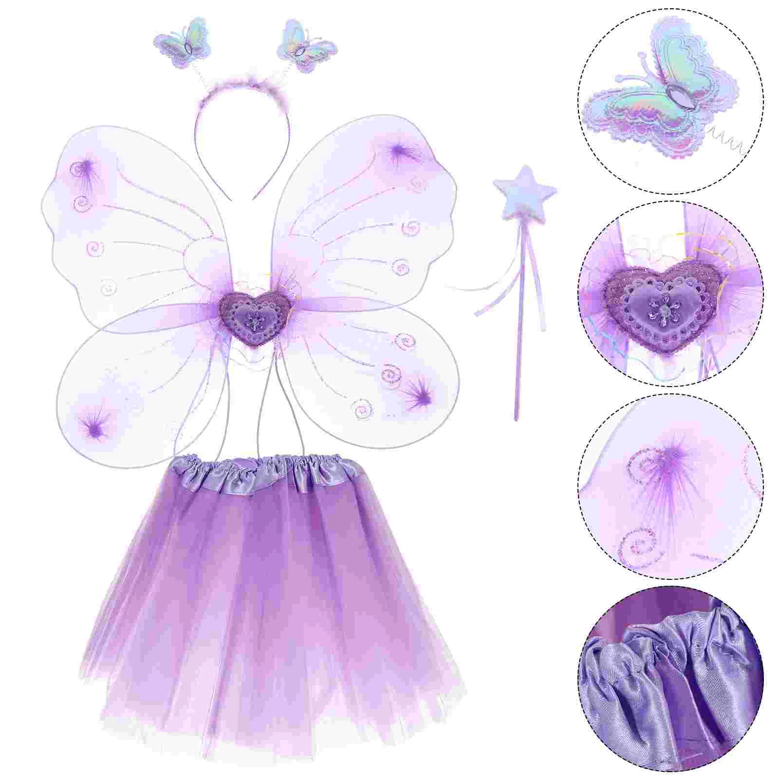 

Girls Clothes Butterfly Wings Four Piece Set Girl's Fairy Dress Children's Costume Kit Kid's Cosplay Purple Festival Costumes