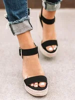 Sandales d'été à semelles compensées pour femmes, chaussures en chanvre, couleur bonbon, décontractées, à enfiler, avec sangle croisée, grande taille, 2024 6