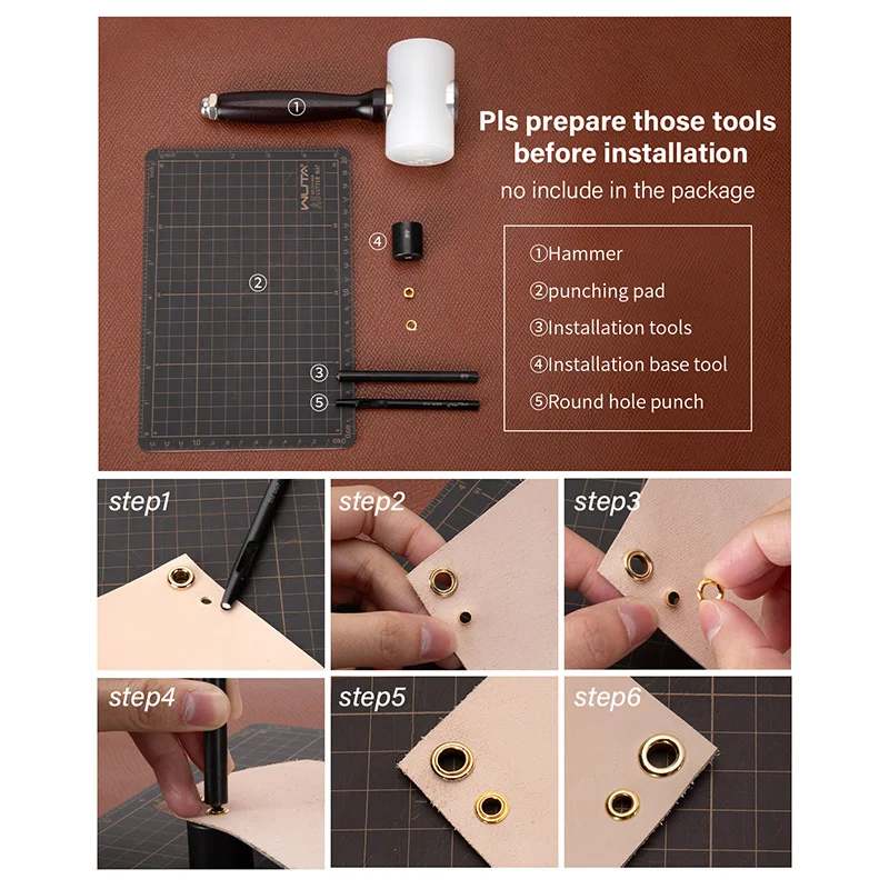 WUTA 전문 Eyelets Setter 그로멧 설치 도구 Eyelets 금형 도구 가죽 공예 수제 고정 도구 액세서리