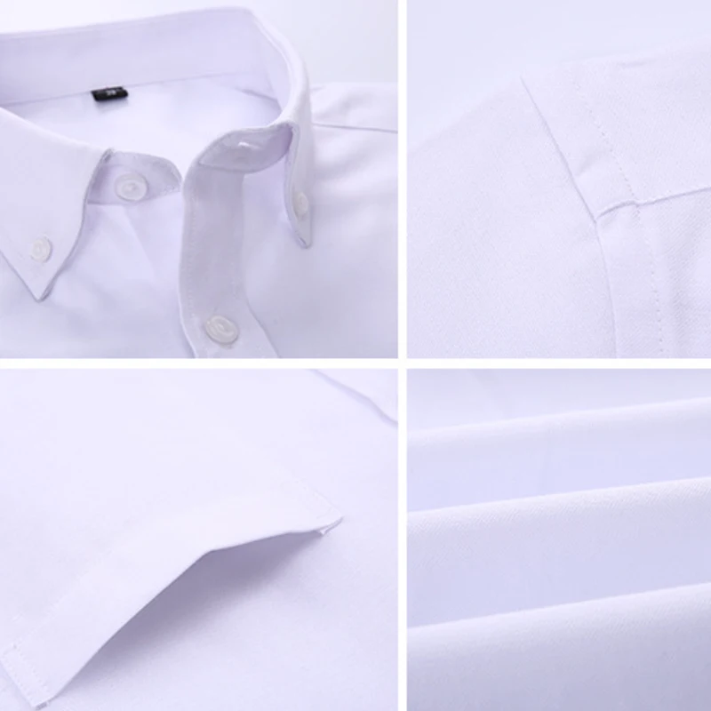 Solid Spring and Autumn Oxford Cotton Men's Long Sleeve Shirt White Fashion Business Casual Stripes Slim Fit and Non iron