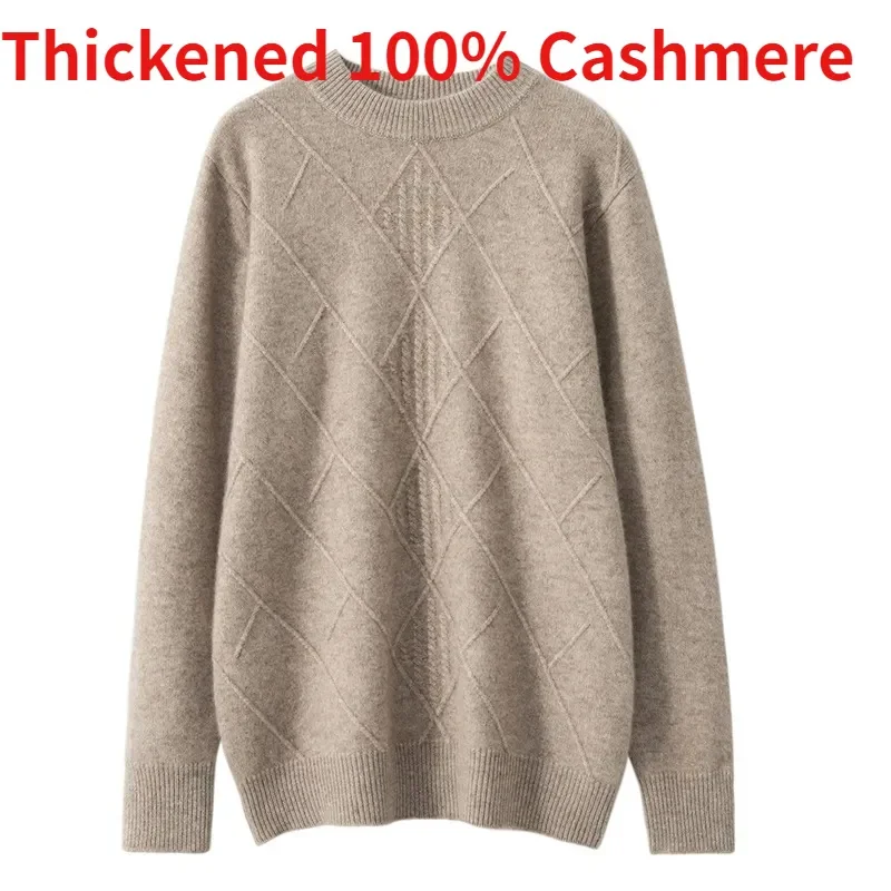 

New Arrival Autumn and Winter 100% Cashmere Men's Round Neck Knitting Wheat Spike Diamond Pattern Sweater Size M-3XL