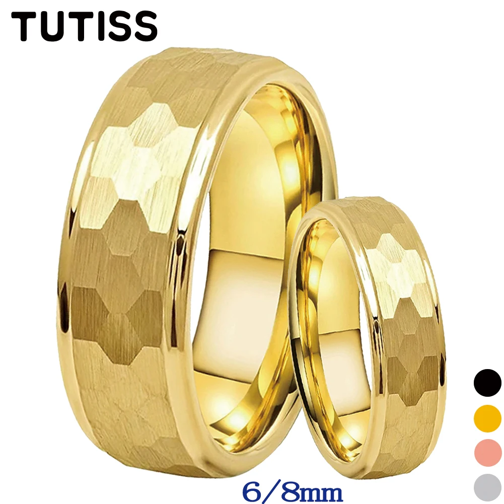 

TUTISS 6MM 8MM Multicolor Hammer Ring Tungsten Engagement Wedding Band For Men Women Step Edges Comfortable Fit Fast Shipping