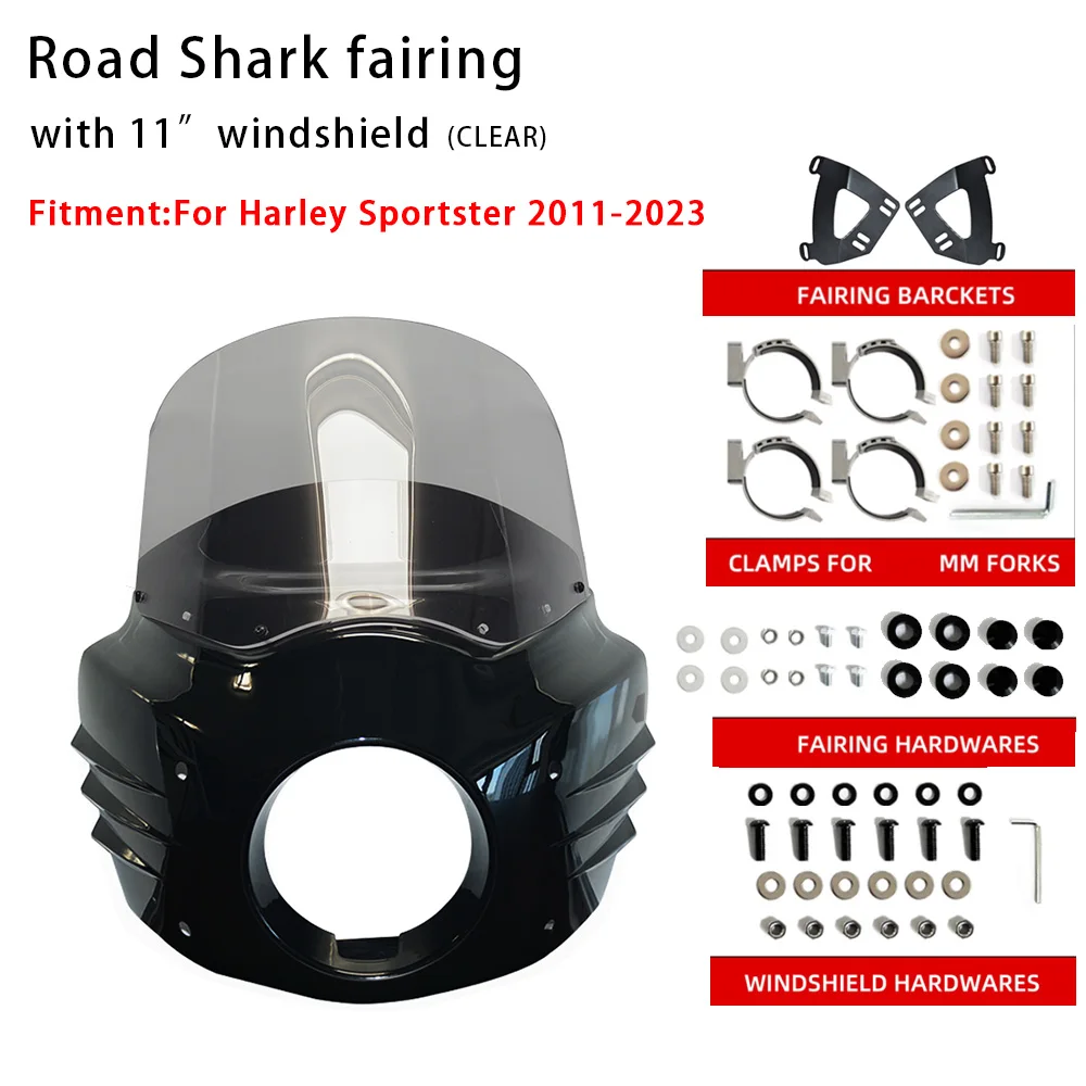 11 13 15 inch Motorcycle Front Fairing Road Shark Fairing For Harley Sportster 2011-Newest Coming Red Windshield