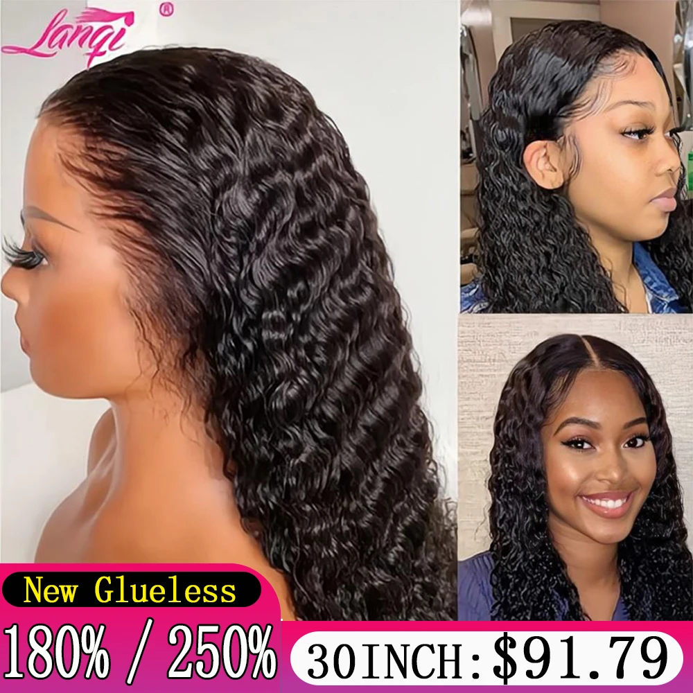 250% 13X4 Deep Wave Glueless Wigs Human Hair Ready To Wear 13x4 Curly Lace Front Human Hair Wig Transparent Lace Frontal Wig