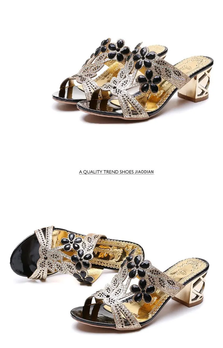 2024 neue Hot Glitter Mesh Damen Sandalen Sommer Mode Outdoor Peep Toe Casual Strand Hausschuhe dicken Absatz Slip auf Damen Sandalen – Detail 15
