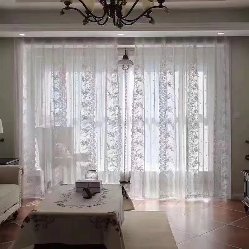 Pastoral White Tulle Sheer Curtains Voile Organza Curtain Fabric Window Drapes For Bedroom Home Decoration Custom Made Curtains