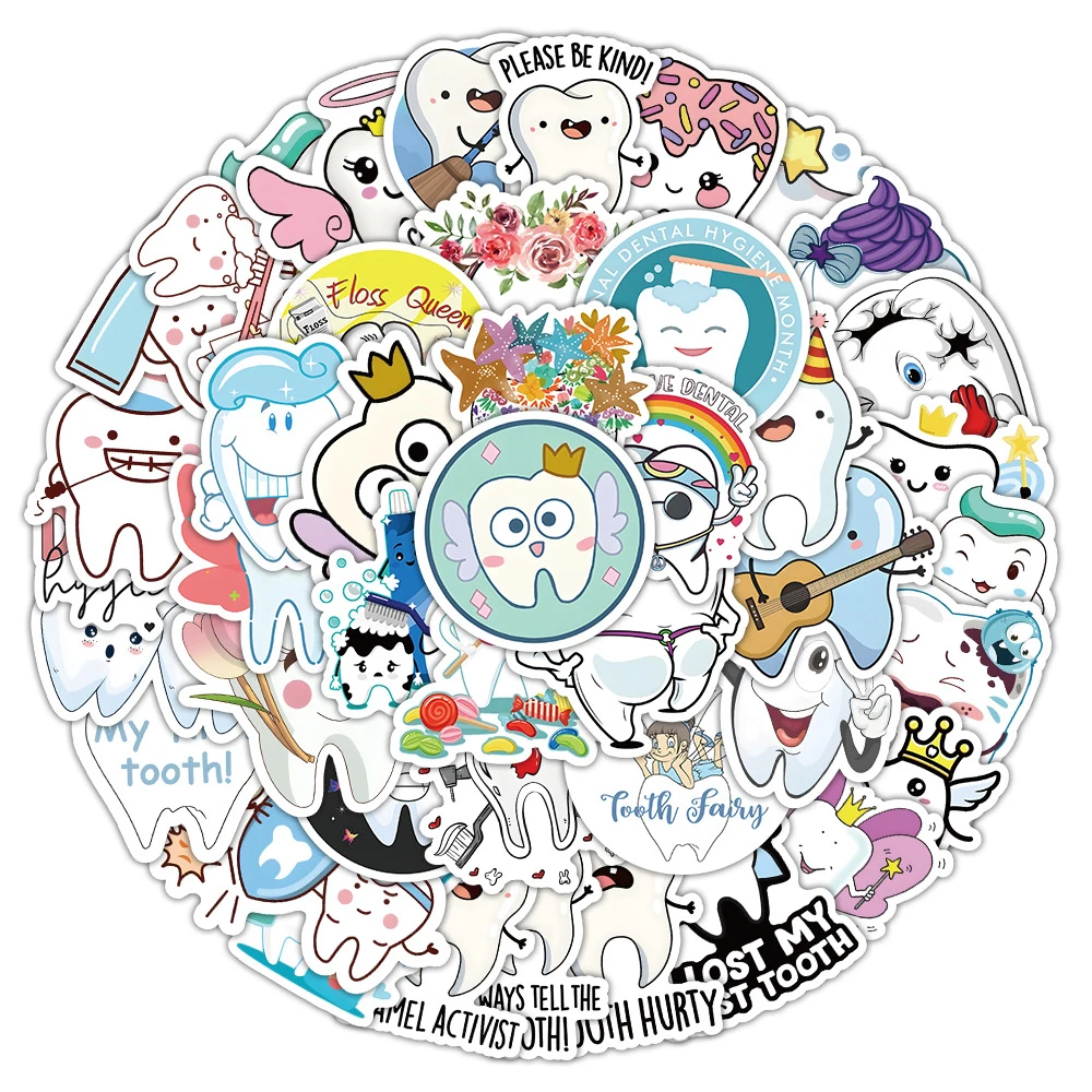 

10/30/50pcs Cute Cartoon Protect Teeth Stickers Aesthetic Decorative Scrapbook Diary Phone Waterproof Bike DIY Sticker Toys Gift
