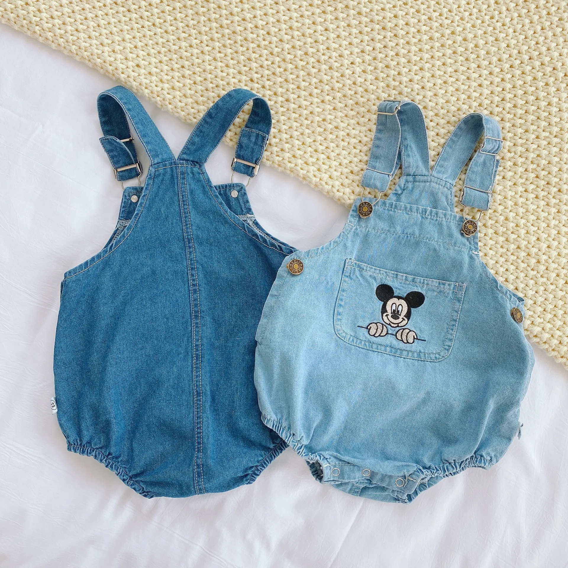 Summer Clothing Newborn Clothes Thin Men's And Women's Baby Outdoor Clothing Denim Jumpsuit Baby Trendy Cartoon Jumpsuit