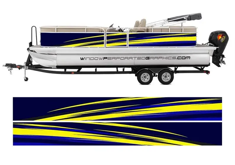 

Blue & Yellow Modern Lines Graphic Vinyl Boat Wrap Fishing Pontoon Sportsman Tenders Skiffs Bowriders Deck Boats Decal Sea Water