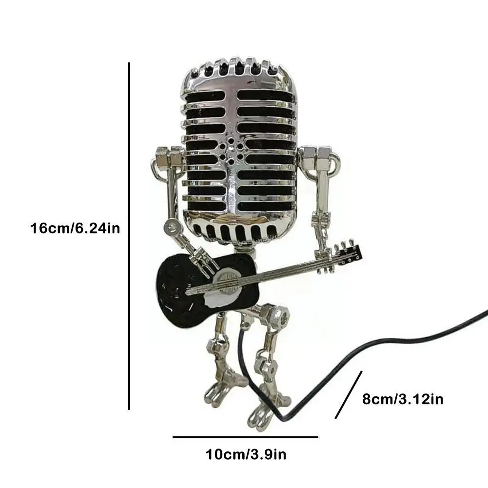 Vintage Microphone Guitar Robot Led Night Lights Metal Microphone Robot Desk Lamp For Bedroom Restaurant Home Desktop Decor D6q7
