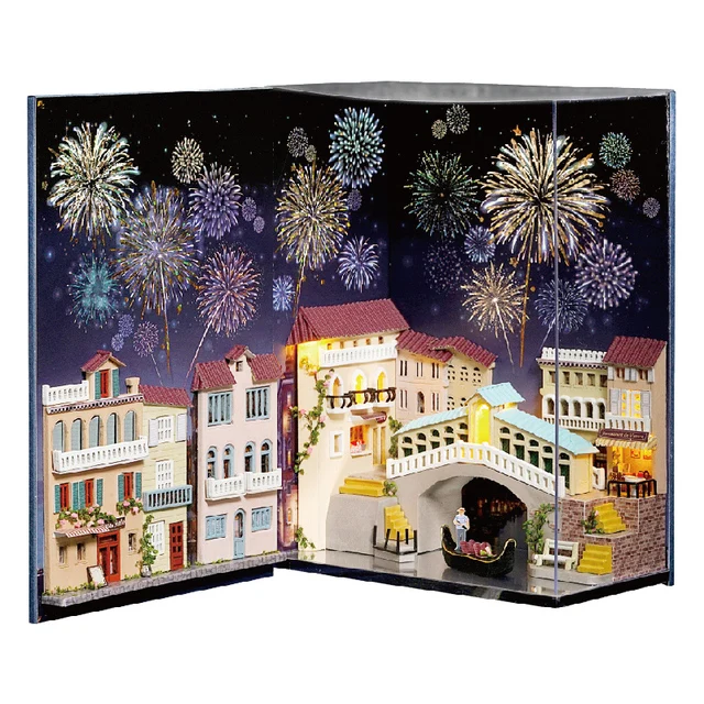 Miniature DIY Cherry Blossom Book Nook Dollhouse Kit with Furniture
