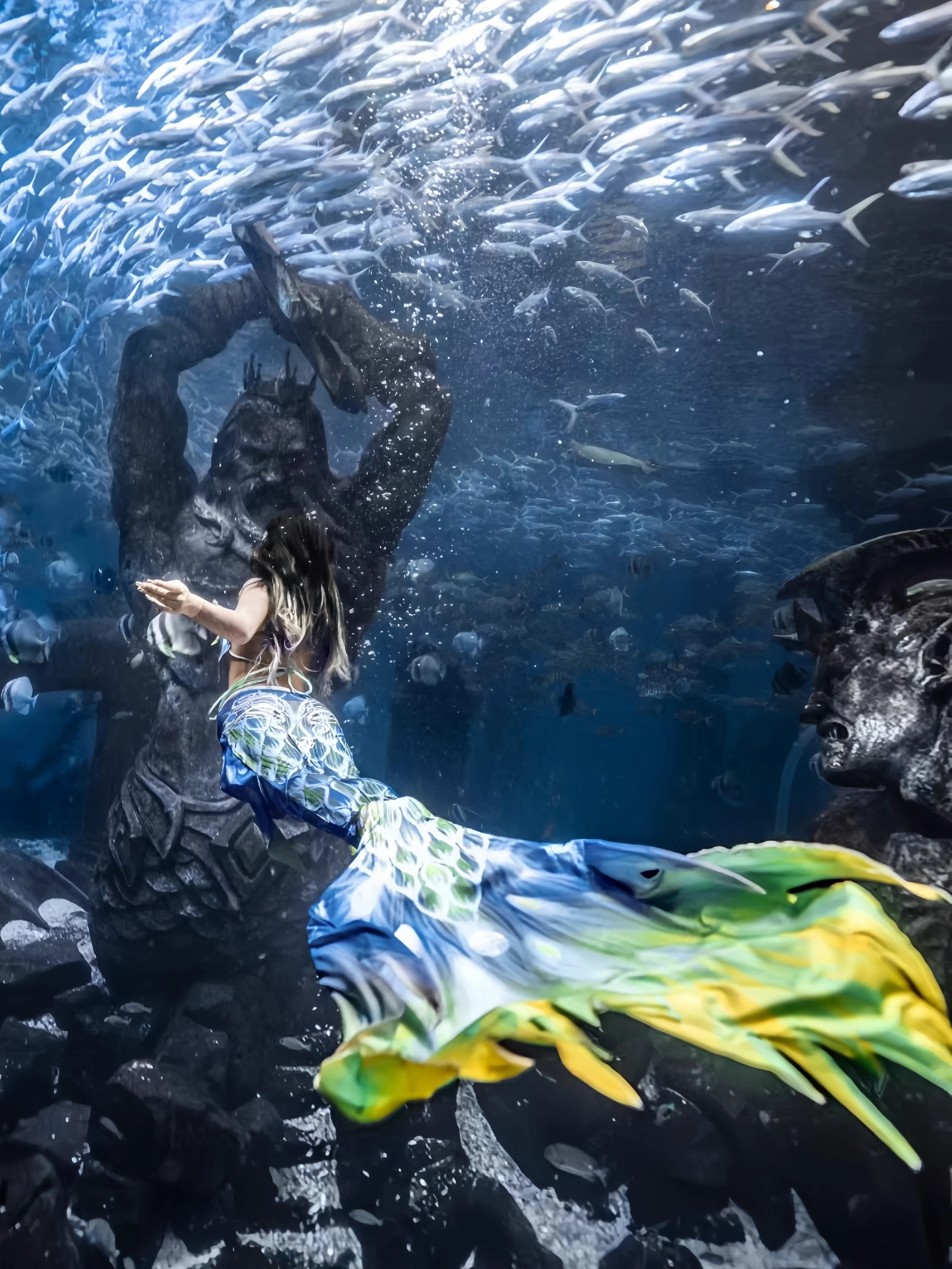 2025 美しいマーメイドテール大人の女性の水着プール撮影水族館