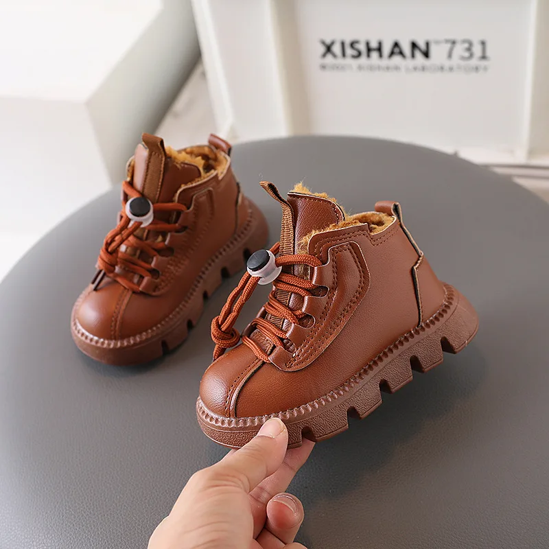 Winter Kids Snow Boots Plush Warm Thicken Boys Cotton Shoes Fashion Toddler Girl Shoes Soft Bottom Children Short Boots