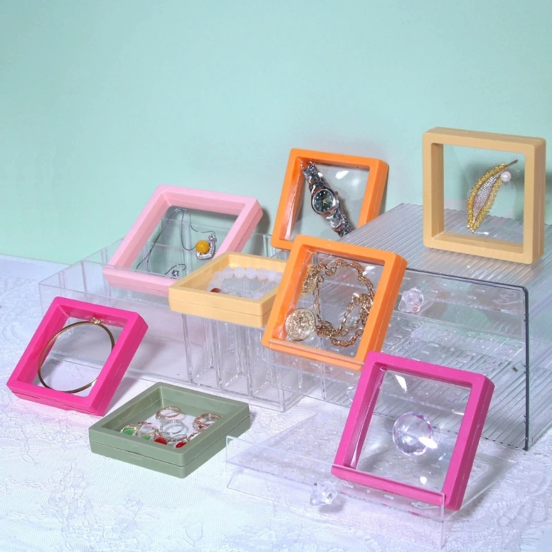 

10 шт., 3D плавающая витрина, органайзер для ювелирных изделий, подставка для хранения, плавающая рамка для ожерелий, серег и