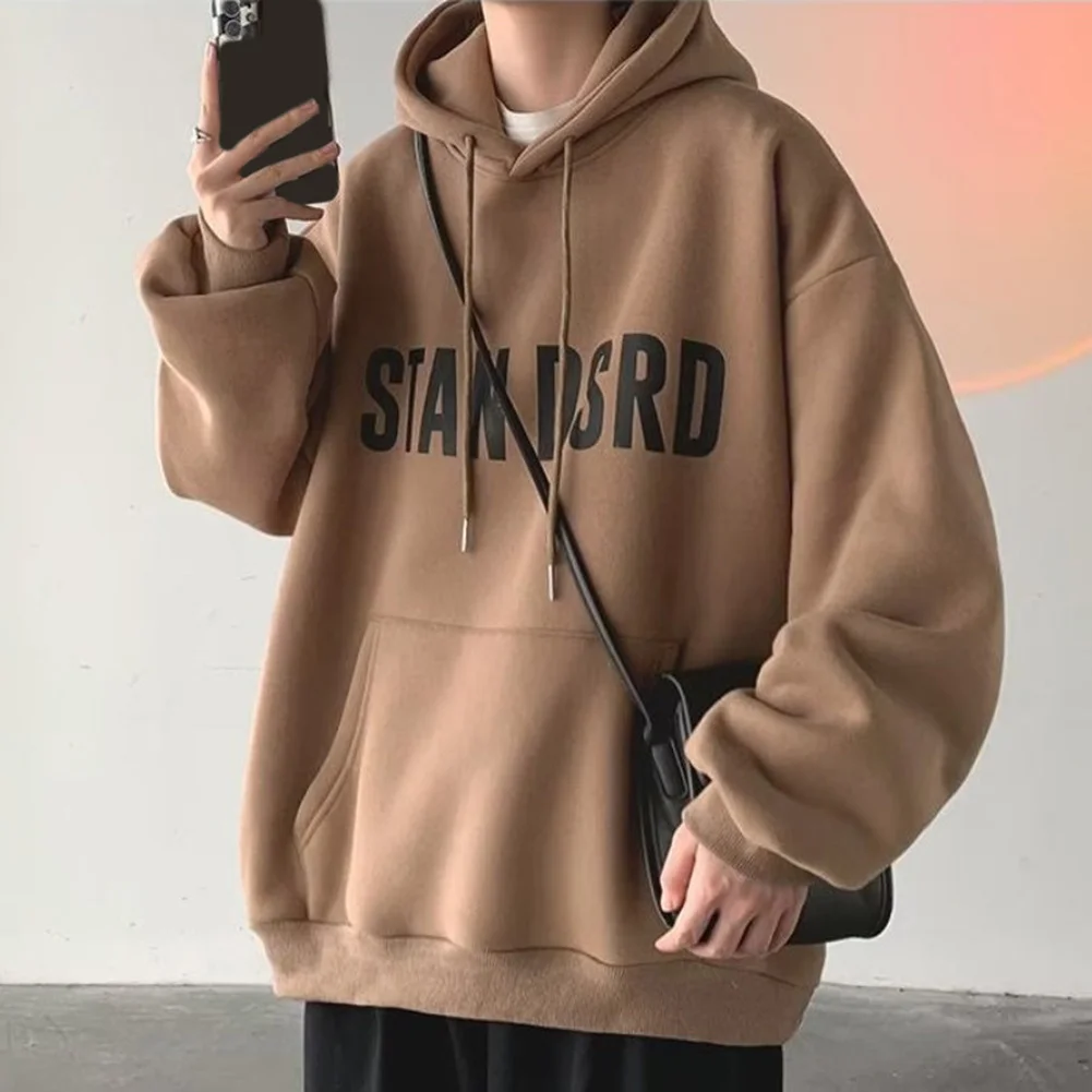 

Mens Fleece Warm Men Hoodies Letter Print Streetwear Oversized Male Hip Hop Hoodie Pullover Autumn Winter Y2k Hooded Sweatshirt