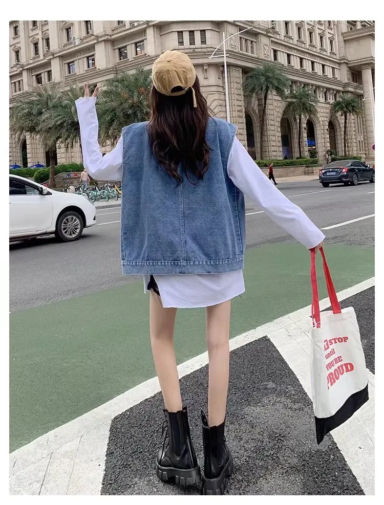 Feynzz Denim Vest Denim Vest Korean Version Spring New Women's Jacket Coat Loose Sleeveless Vest Summer Fashion Vest black puffer coat womens