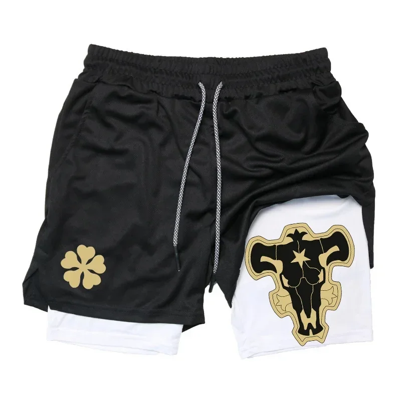 Trendy printed men's sports shorts, fitness running shorts, 2-in-1 quick drying training shorts, summer running shorts 2
