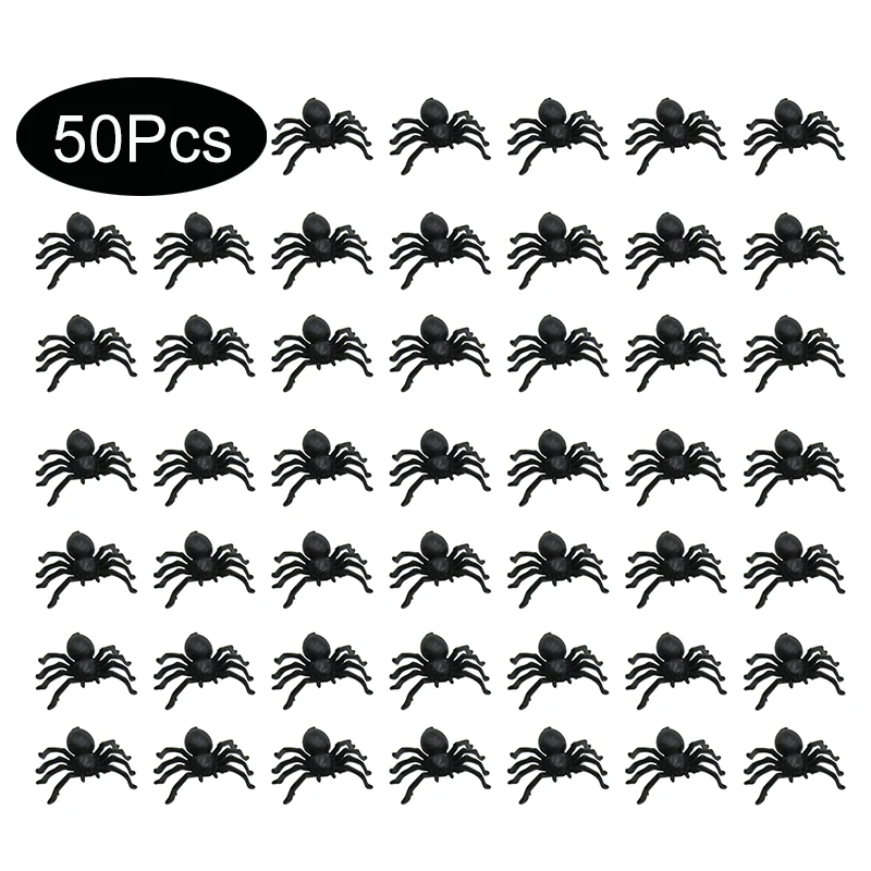 50pcsHalloweenSpidersDecorationsSmallBlackLuminousPlasticSpidersHauntedHouseSpiderDecorationSimulationTrickyToy