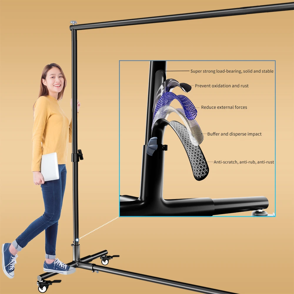SH 사진 스튜디오용 배경 프레임 지지대, 바퀴 4 개, 물고기 클립 4 개, 2x2m, 2x3m