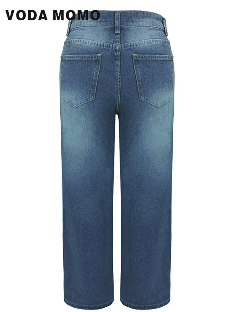Vintage Spring 2022 Womens Fashion High Waist Y2k Women\'s Wide Leg Jeans Baggy Woman Denim Capris Pants Jean Mom Jeans Trousers