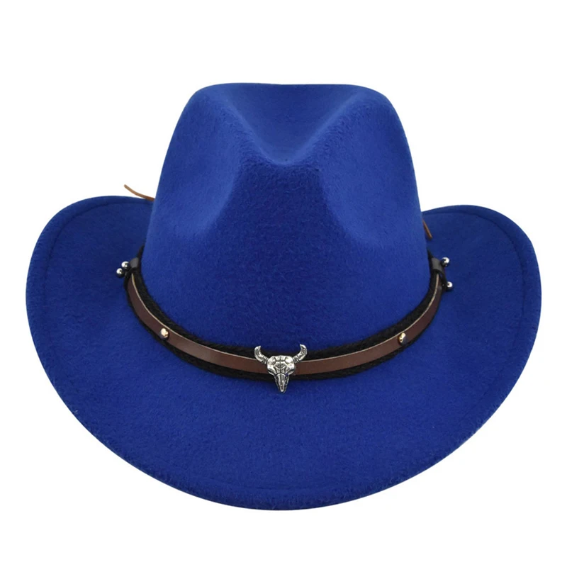 Women'S Men Western Ethnic Style Denim Hat Retro Jazz Hat Autumn And Winter Wide Brimmed Bull Shaped Decorative Adult Bull