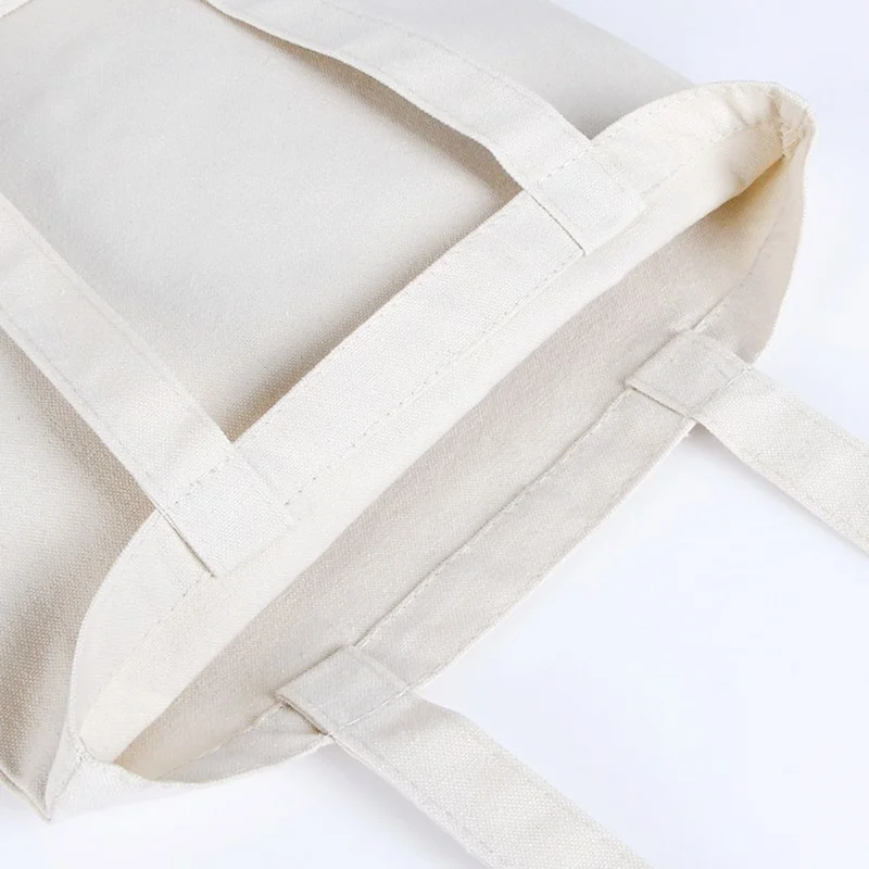 Large Capacity Canvas Shoulder Handbag Folding Eco-Friendly Cotton Tote Bags Reusable DIY Shoulder Bag Grocery Bag Beige White 6