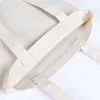 Large Capacity Canvas Shoulder Handbag Folding Eco-Friendly Cotton Tote Bags Reusable DIY Shoulder Bag Grocery Bag Beige White 6