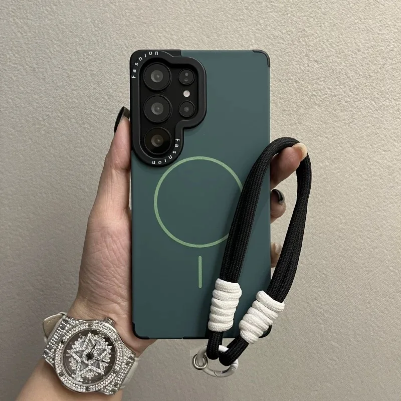 Pure Color Magnetic Suction Liquid Lanyard Case with Fine Ring Design