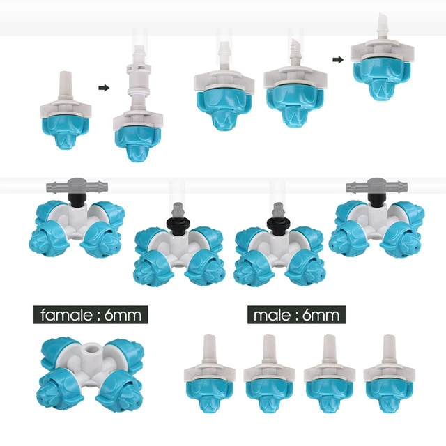 4-9L/H 1-Utas Ködös Fúvóka 19-39L/H Kereszt Porlasztó Sprinkler Otthoni Kerti Hűtőrendszer Spray Fej Öntözés