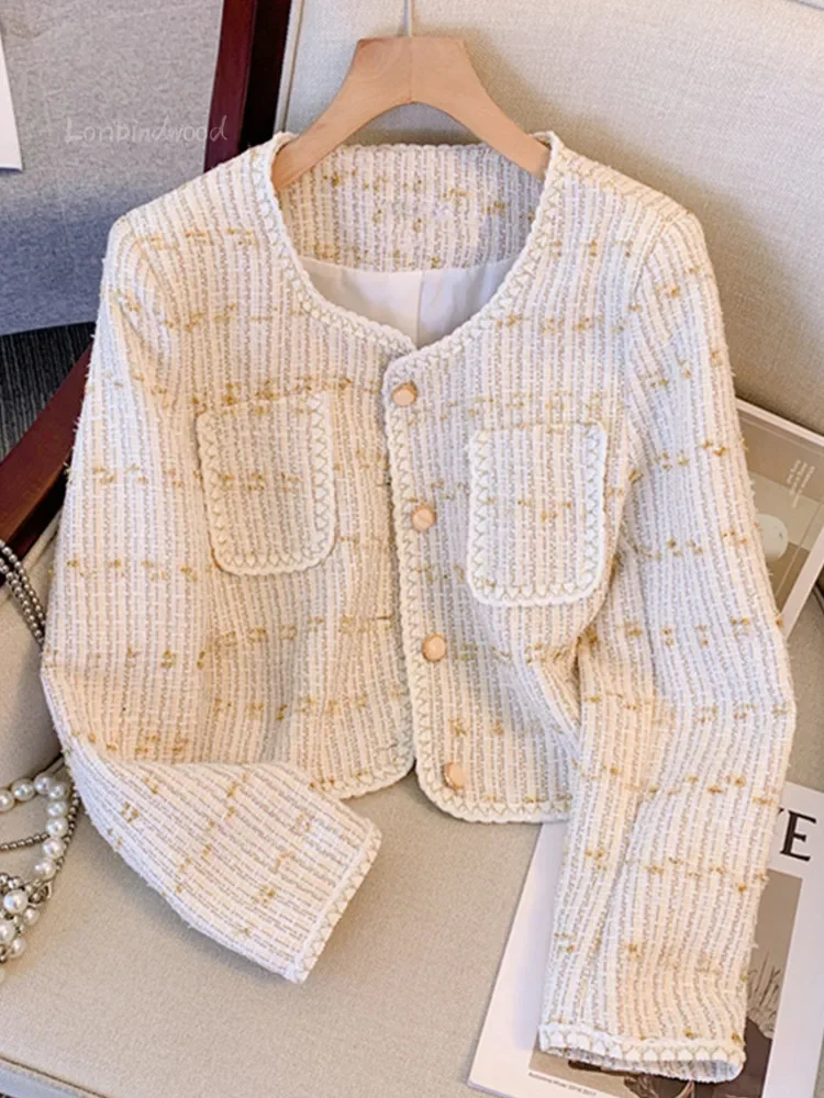 

Маленький ароматный стиль пальто новое высокое качество мода темперамент короткий твидовый Топ для женщин с длинным рукавом o-образным вырезом универсальная верхняя одежда