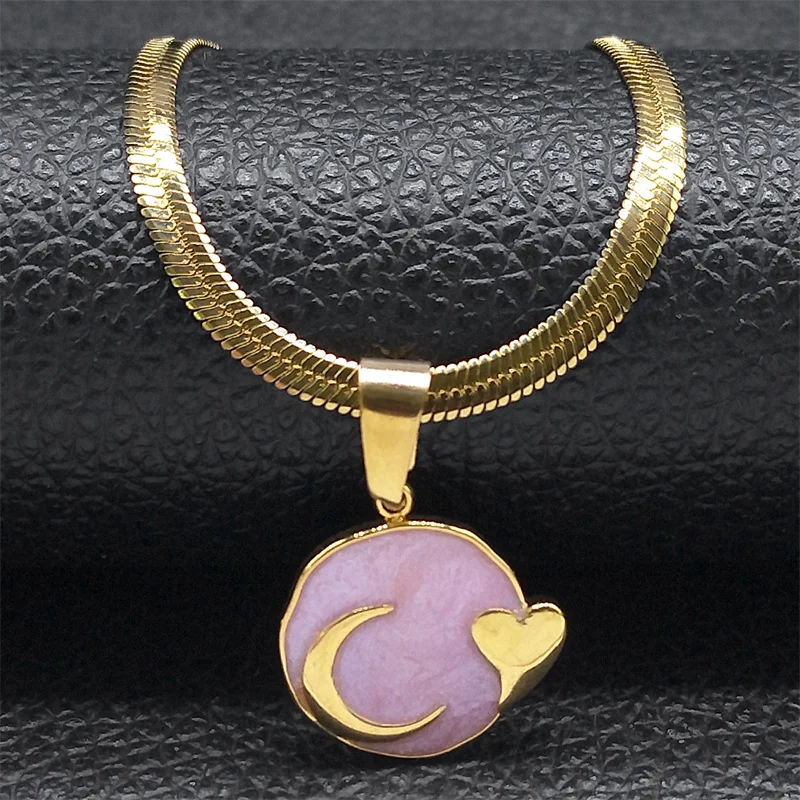Mond Herz Emaille Lava Anhänger Halskette für Frauen Koreanische Edelstahl Gold Farbe Schlüsselbein Kette Halsketten Schmuck NZZZ397S04 – Detail 5