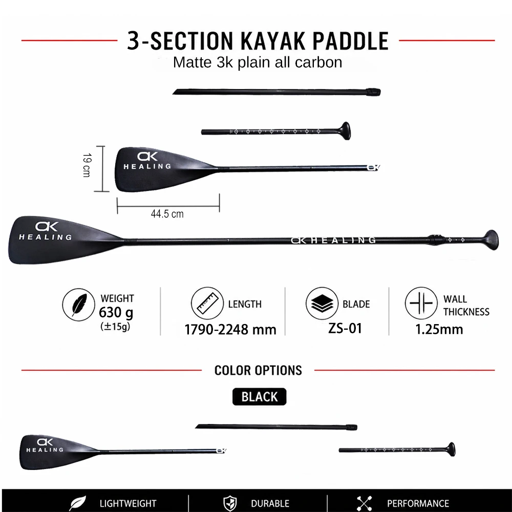 Pagaia per Kayak in 3 Sezioni Staccabili, in Fibra di Carbonio 3K, Ultra Leggera, Regolabile, Telescopica, Portatile, per Canoa, Surf e Canottaggio - immagine 5