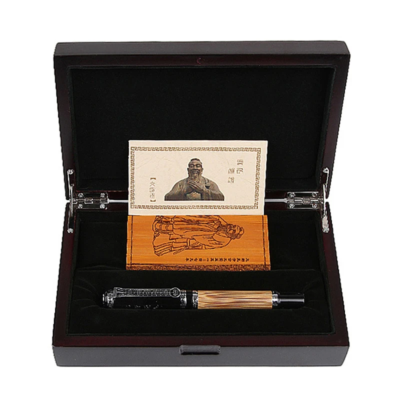 Duke Classic Confucius Natural Bamboo Metal Embossed Pattern Fountain Pen Iridium Medium Nib 0.7mm Ink For Business Gift Pen