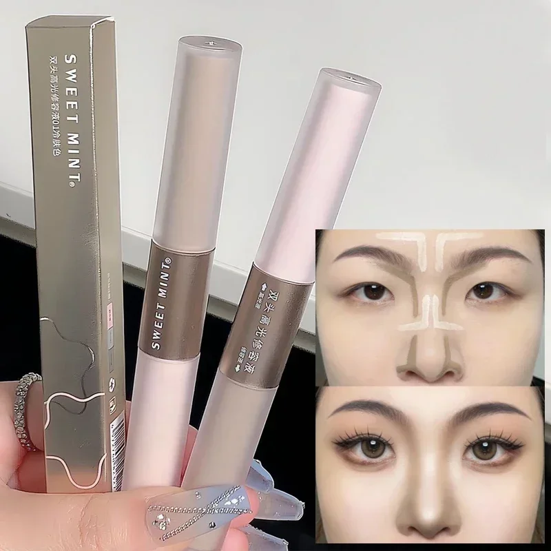 Bâton de contour surligneur à double extrémité, crayon correcteur 2 en 1, gris ciment, ombre antarctique tridimensionnelle, bronzeurs, stylo de maquillage