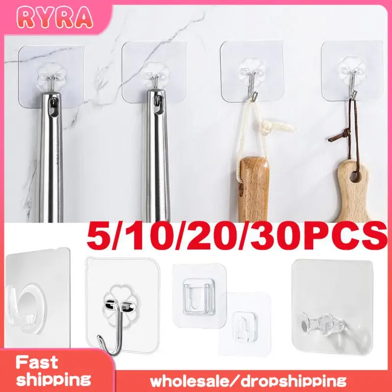 5/10/20/30PCS Transparent Wall Hook Hanger Strong Seamless Storage Rack ...