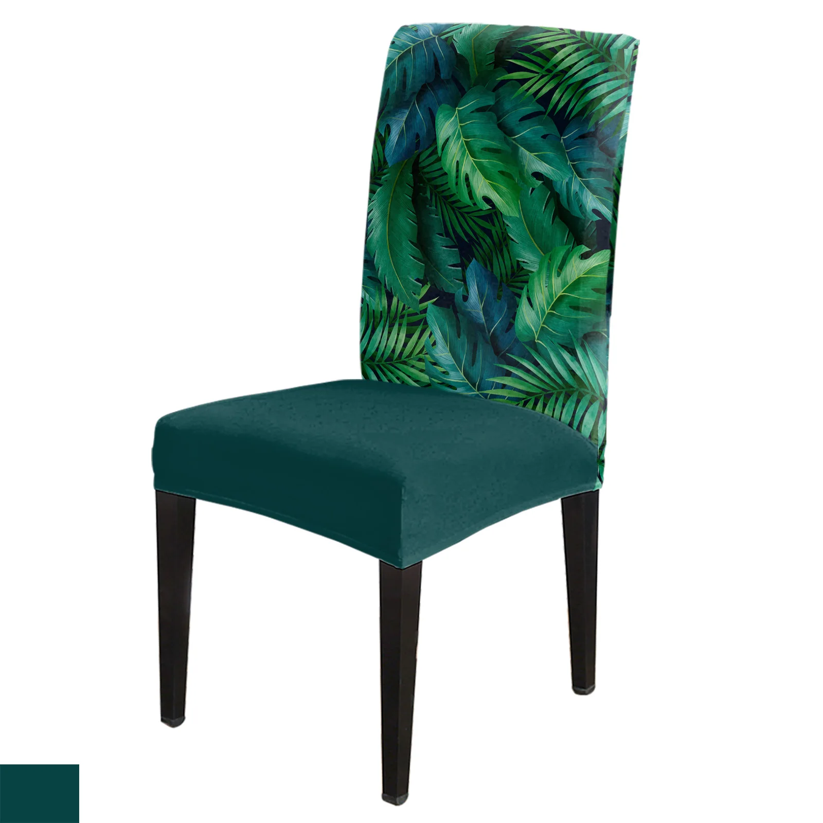 

Green Leaves Plants Tropical Jungle Chair Cover Dining Spandex Stretch Seat Covers Home Office Decoration Desk Chair Case Set