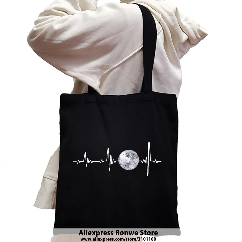 

New Moon Large-capacity Women Shopping Canvas Tote Bag Girl Female Lady Space Reusable Eco Shoulder Student Black Handbags