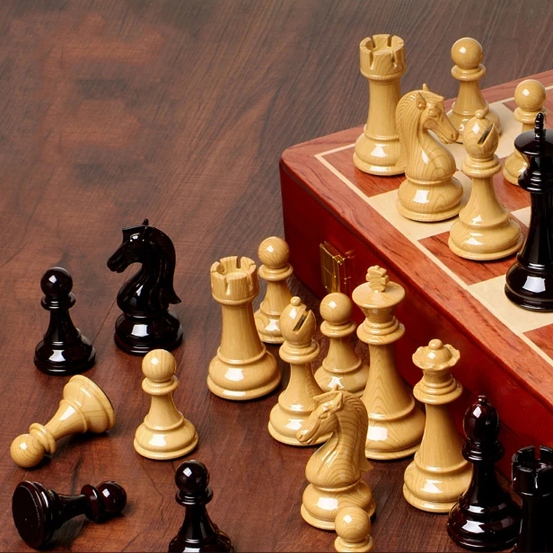BSTFAMLY wooden chess set game Portable Game International Chess High-grade folding chessboard ABS steel chess pieces LA2