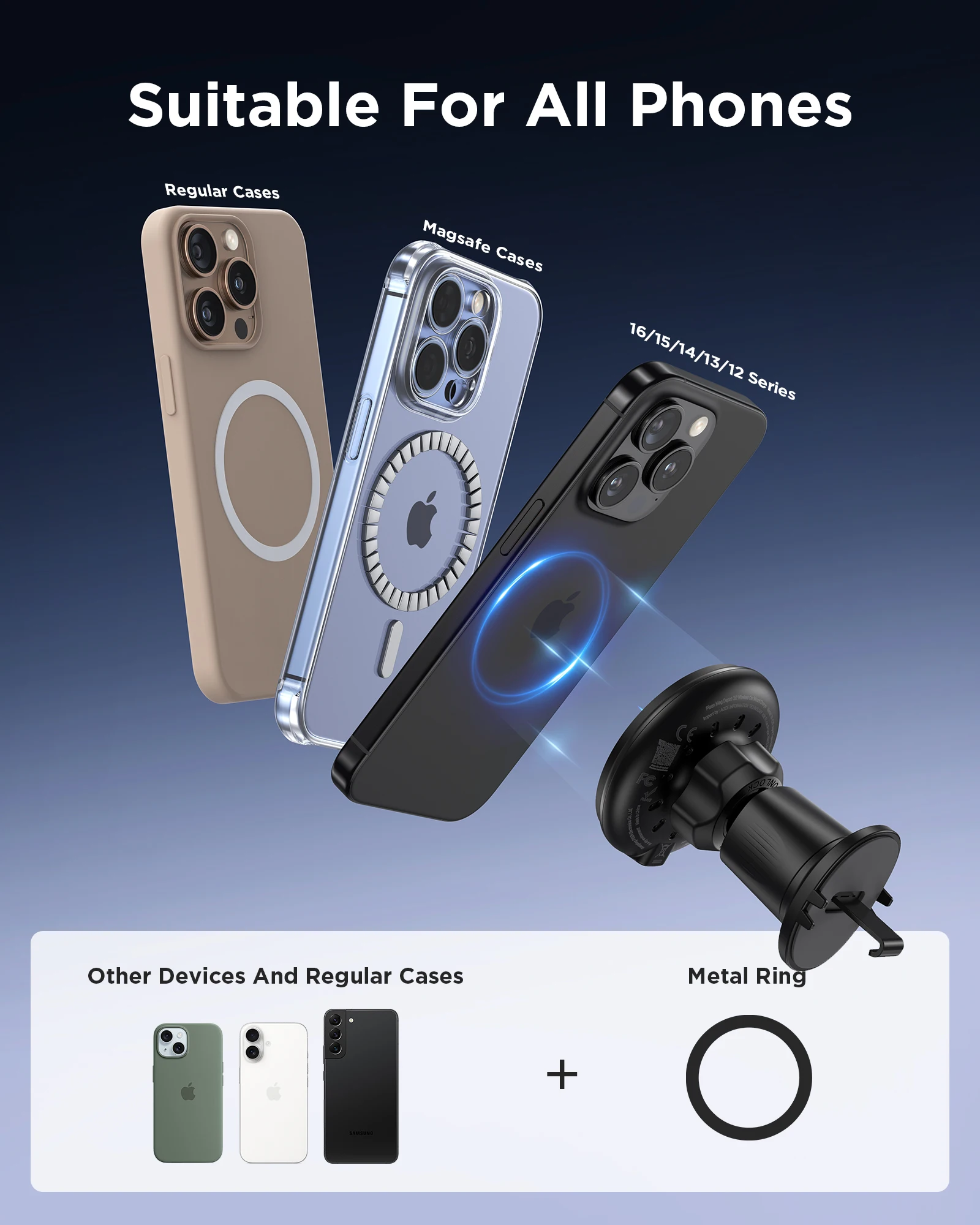 PISEN Car Mount Charger Qi2 15W Magnetic